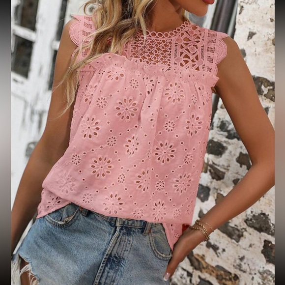 Boho floral lace eyelet embroidered tank top - Picture 5 of 16